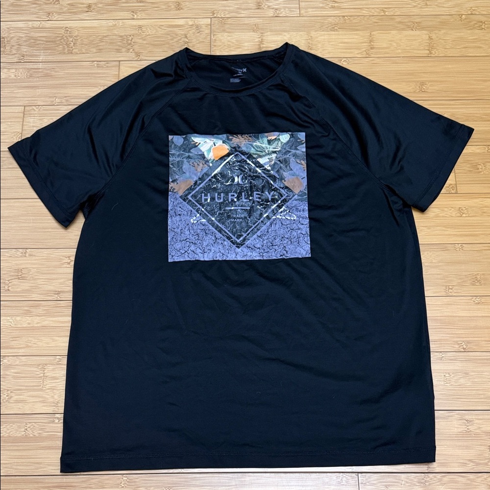 HURLEY Graphic Athletic Shirt Mens XL With Purple Orange Tropical Print